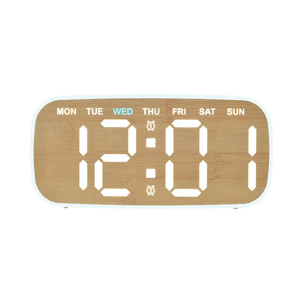 Stylish LED Alarm Clock with Wood Finish Dual Alarms Temperature Display Date Day Time for Home Office Bedroom Desk
