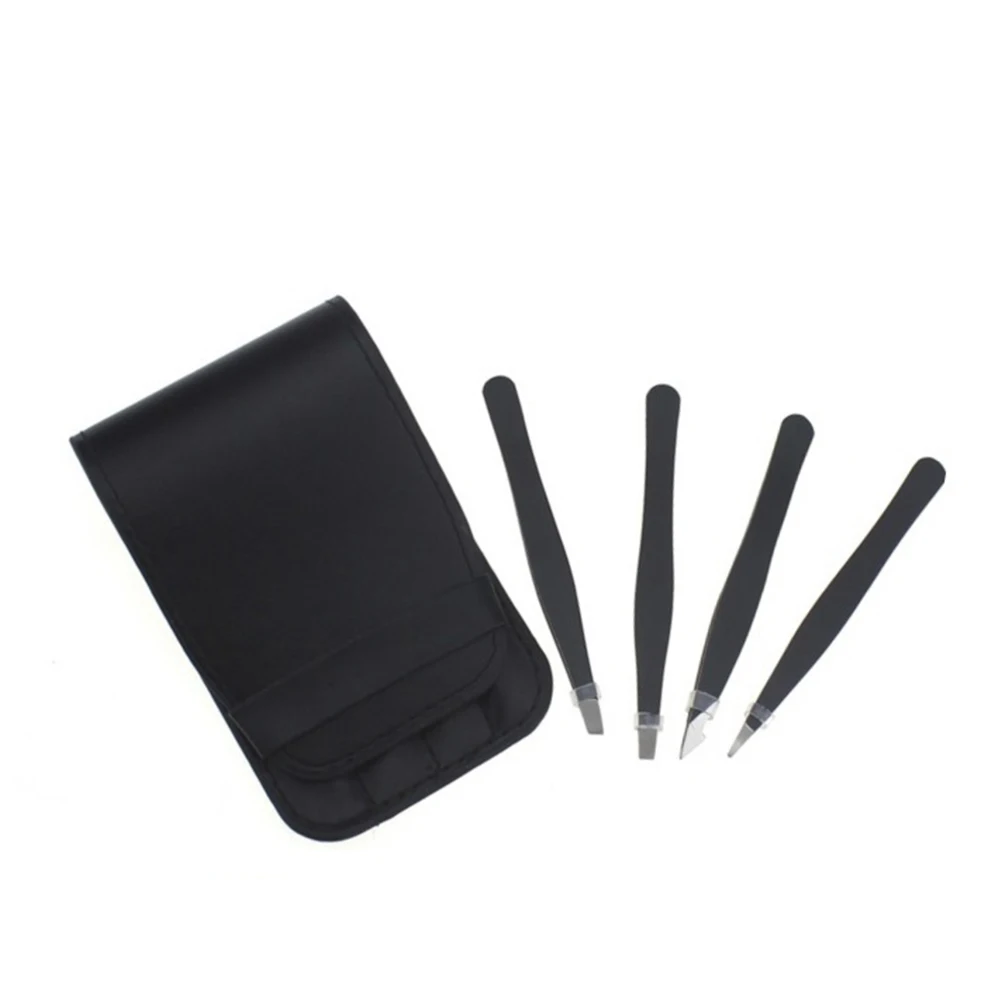 

4pcs Stainless Steel Eyebrow Tweezers Flat Angled Tips Removal Tool For Ingrown Hairs Splinters With