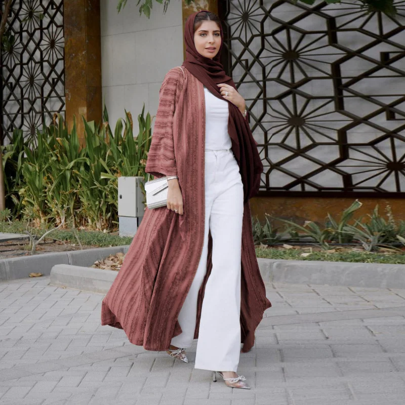 Abaya manga comprida para mulheres muçulmanas, vestido de oração do Islã, quimono aberto, robe de tricô vermelho, Dubai Vestuário, Luxo, 2022