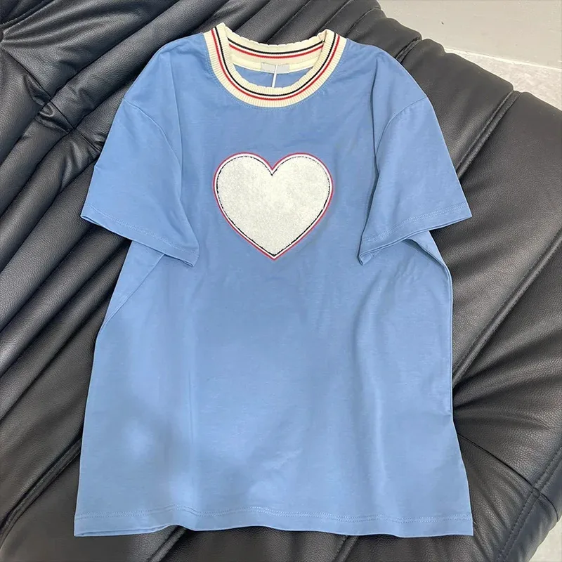 

High-quality women's T-shirt, soft and comfortable, round-necked, knitted with logo,sky blue color 25710153