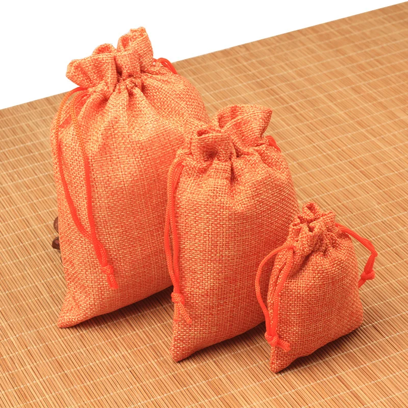 50/100pcs Handmade Natural Burlap Cotton Linen Drawstring Bags Favor Wedding Christmas Gift Bag Jewelry Packaging Bags&Pouches