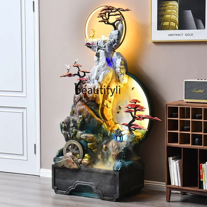 xxxRockery flowing water landscape circulating water ornaments feng shui wheel fortune fountain light luxury decoration floor