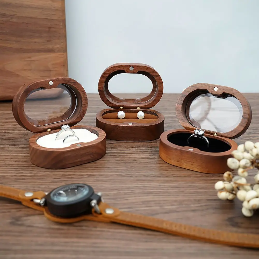 Pequeña caja de madera para joyas, organizador retro para anillos y pendientes, estuche portátil y compacto para guardar objetos, ideal como regalo o para conservar recuerdos.