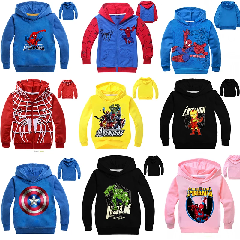 Spider man Boys Sweatshirts Cartoon Captain America Children Hoodies Sweatshirts Anime Avengers Boys Clothing