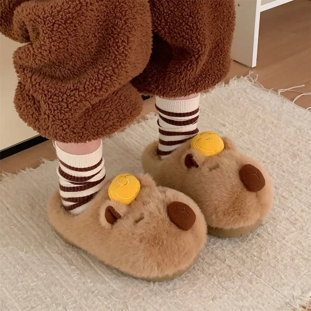 Funny Home Capybara Slippers Women Pulled On Plush Shoes Warm Cotton Fur Slides Girls Bedroom Floor Slippers
