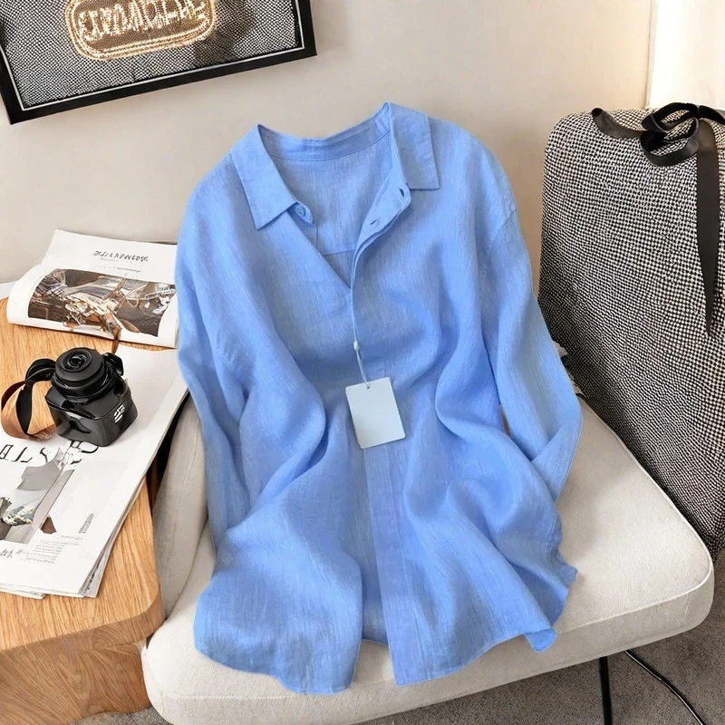 

Льняная рубашка свободного кроя с защитой от солнца, женская, с длинным рукавом, летняя верхняя одежда, тонкая, Guangzhou Thirteenth Fac High Goods