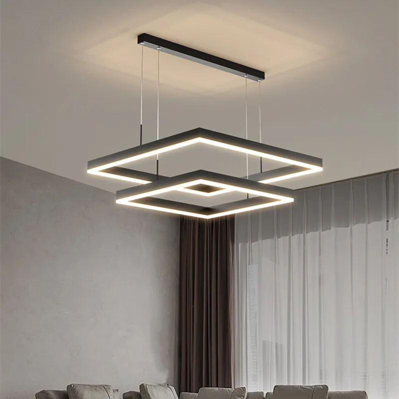 

Modern Led Ceiling Pendant Lamp Chandelier Black Square Living Dining Room Kitchen Hanging Light Bedroom Rectangle Chandelier