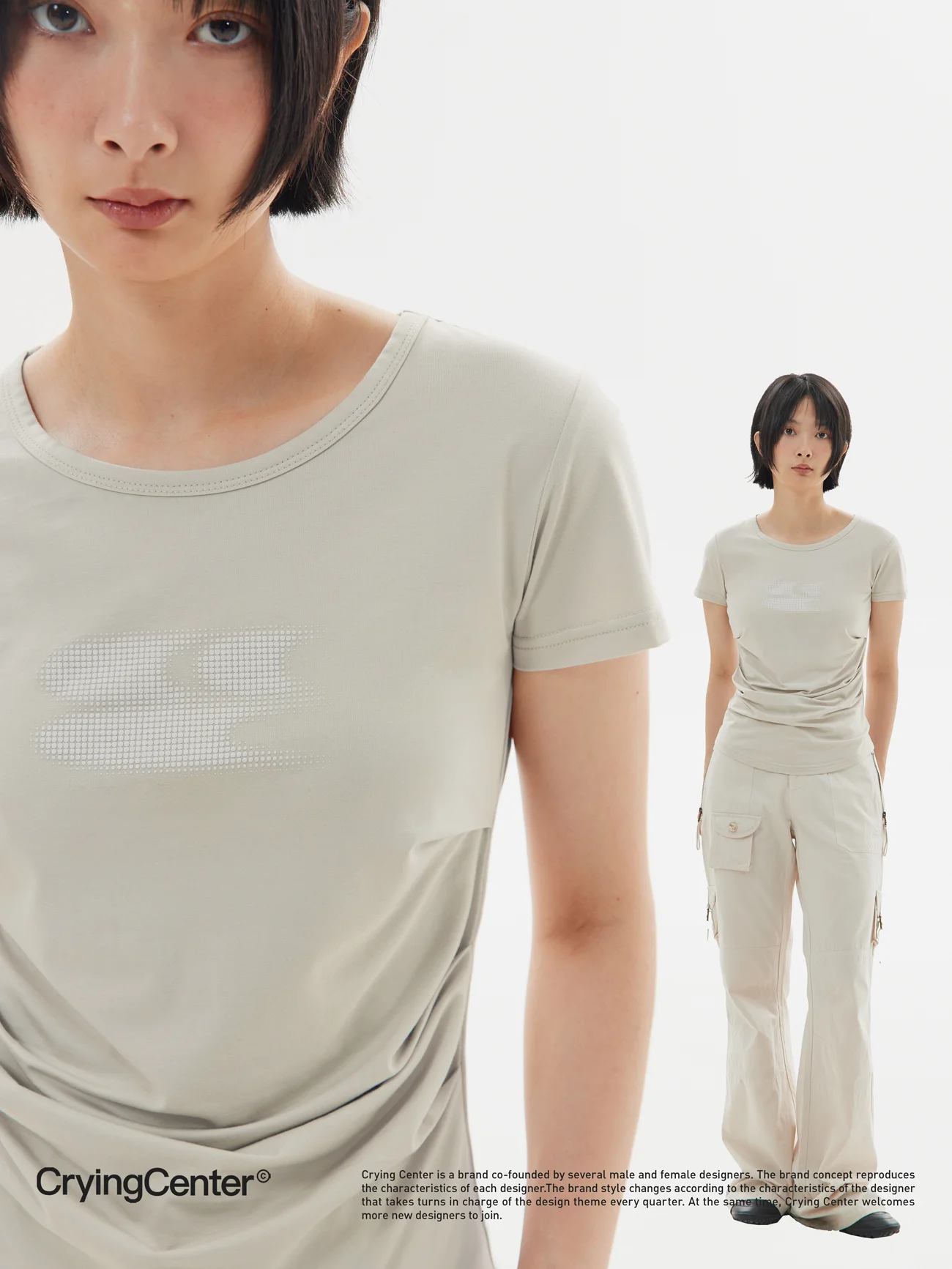 

Футболка с большим воротником из ткани Ice Skin с эффектом прохлады, с логотипом Crnenter adient, женская повседневная модель с круглым вырезом и коротким рукавом