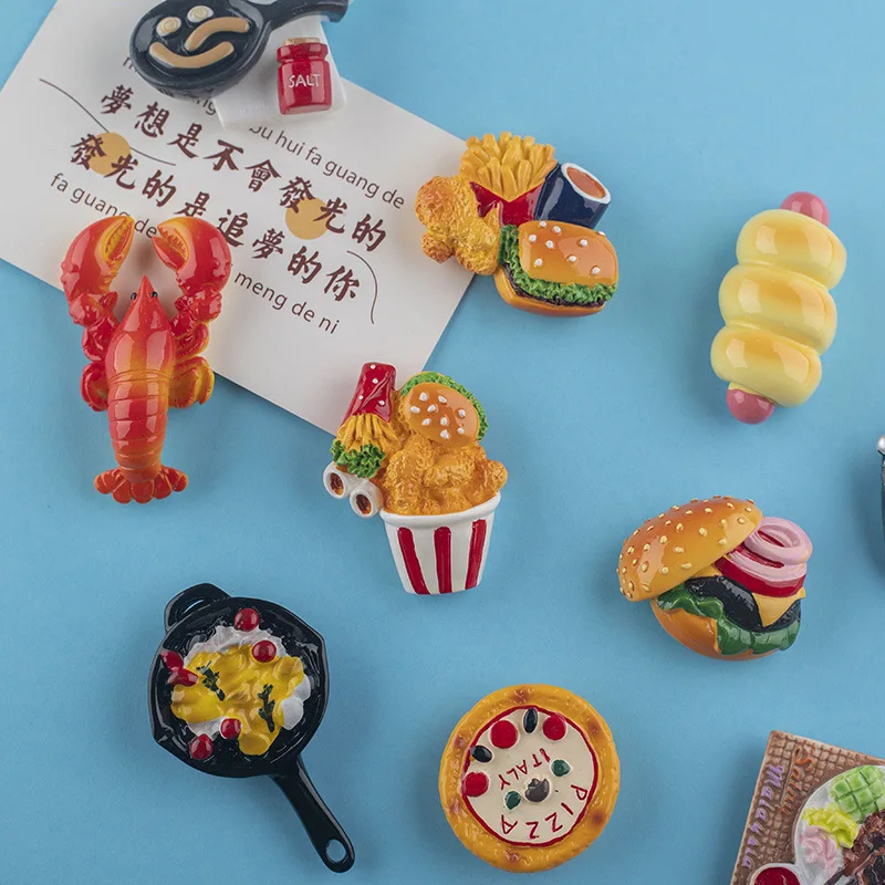 3D Fridge Magnets Creative Simulation Food  Fries Hamburger Toys Cute Refrigerator Magnets Home Decor Children's Toys Souvenirs