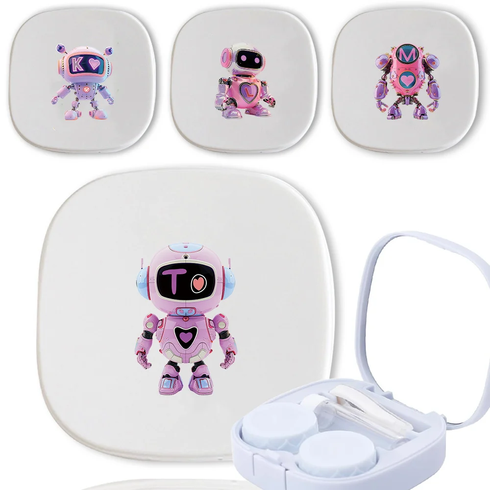 

Portable With Mirror Contact Lens Storage Box Beauty Tool Care Travel Accessories Robot Initial Name 26 Letters Pattern
