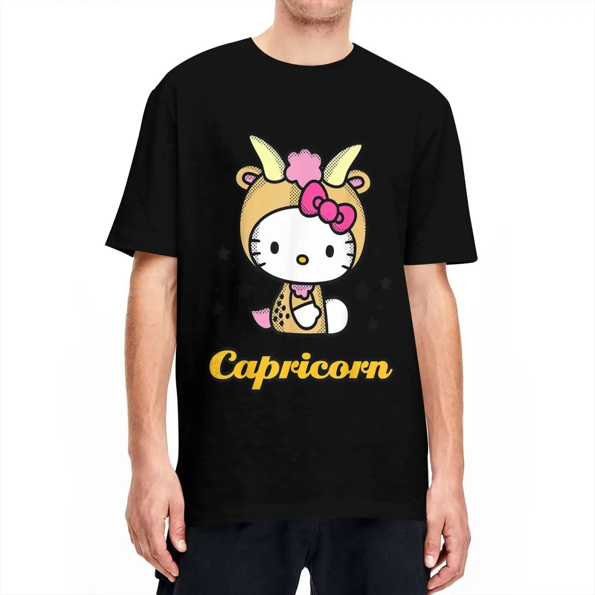 Cool Hello Kitty Zodiac Capricorn T-Shirt Men Women's Round Neck 100% Cotton T Shirt Short Sleeve Tee Shirt Printing Clothes