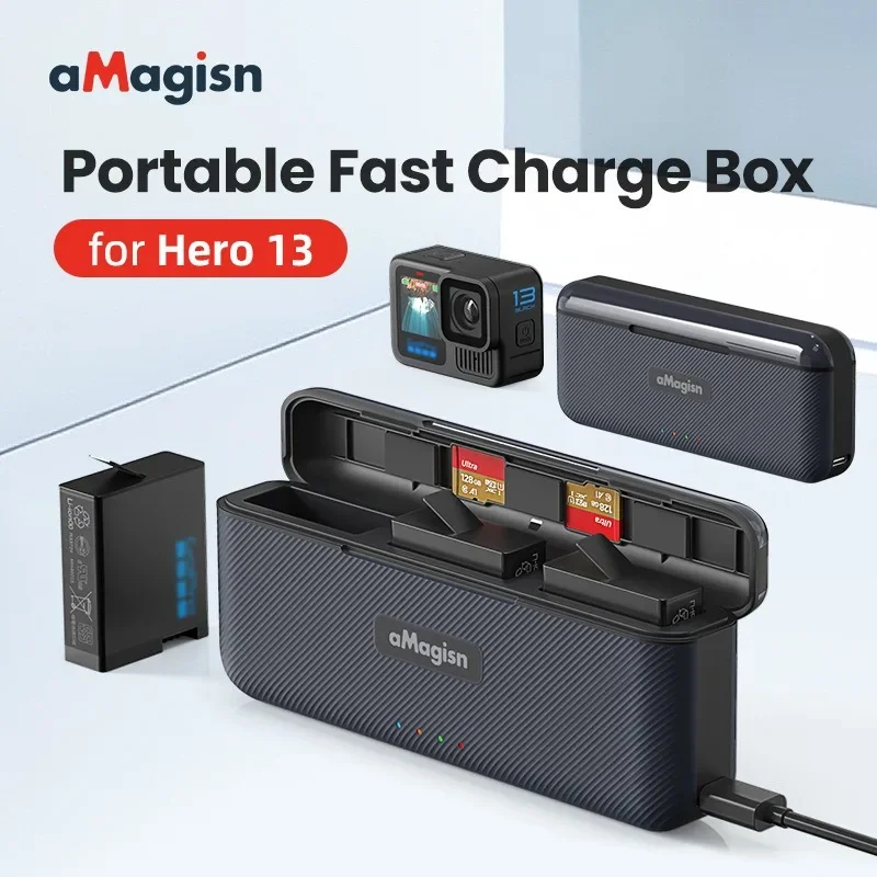 aMagisn For GoPro Hero 13 Battery Fast Charger Charging Case Hero13 Battery Charger Storage Compartment GoPro 13 Accessories