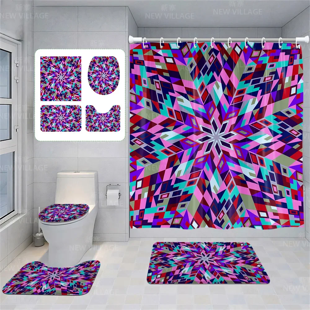 Home shower curtains bathroom Decora waterproof fabric non-slip bathmat water absorption curtain Modern geometric nordic simple