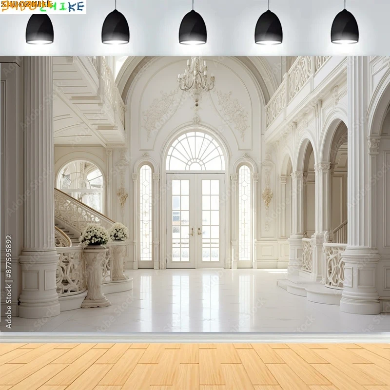 

Luxurious Spacious Room Baroque Arches Columns Backdrops Rococo Doorway Intricate Carvings Wedding Photo Background LK-03