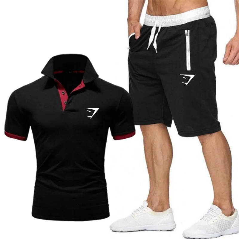 Hot selling Summer Men\'s Leisure Sports Set Brand POLO Shirt+Shorts Two Piece Set Fitness Jogging shorts Sports and Leisure Set