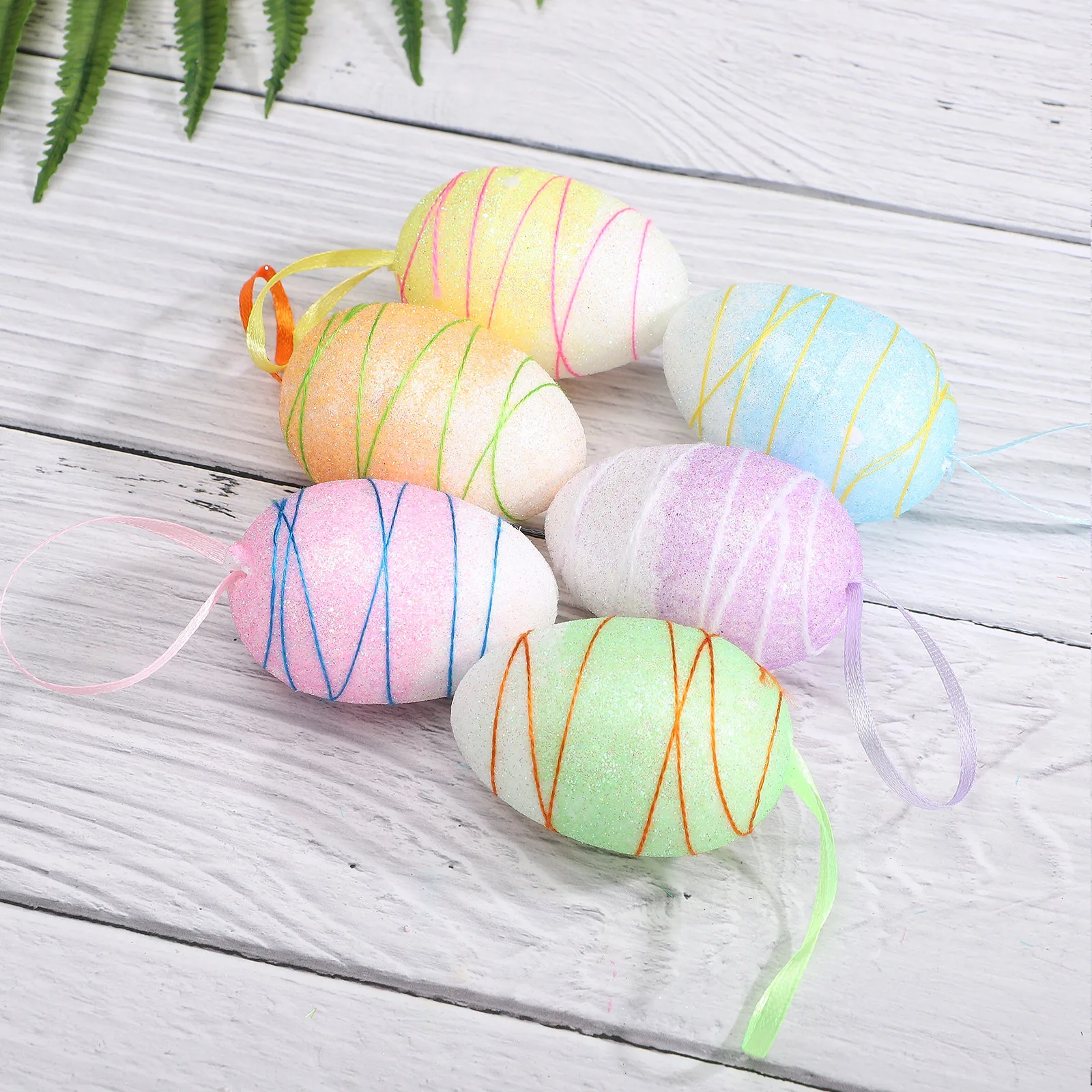 6Pcs Easter Decorative Eggs Foam Glitter Colorful Egg Hanging Ornaments Birthday Party Festival Home DIY Decoration