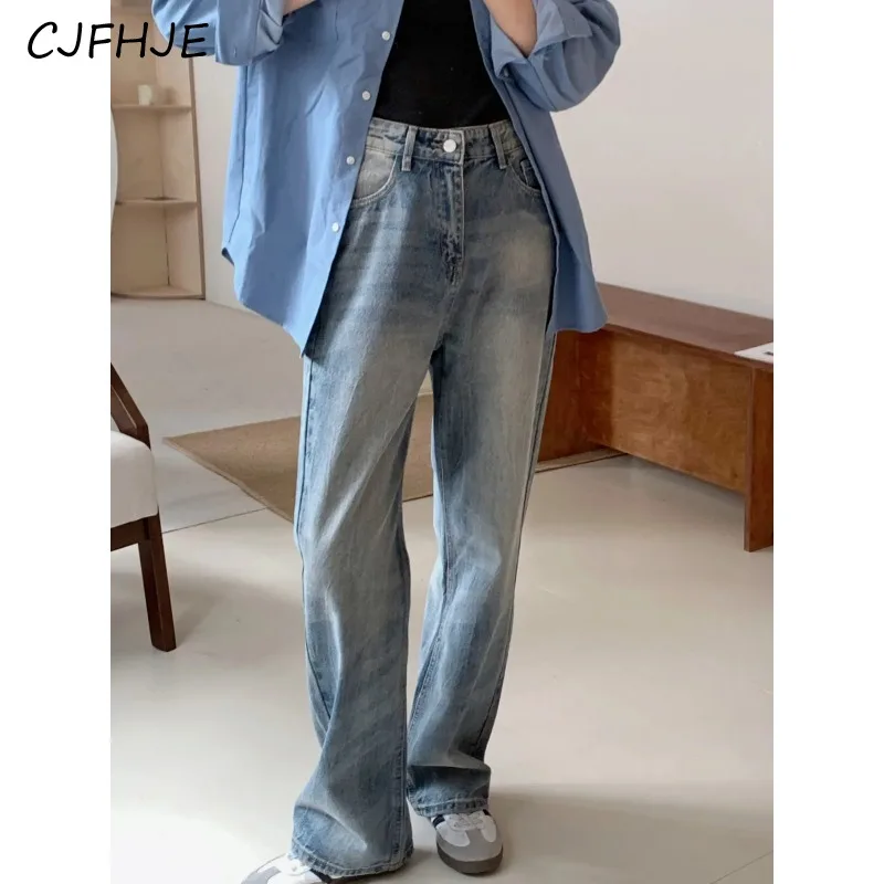 

CJFHJE New Baggy Loose High Waist Straight Jeans Women Korean Versatile Vintage Wide Leg Full Length Pants Streetwear Spring