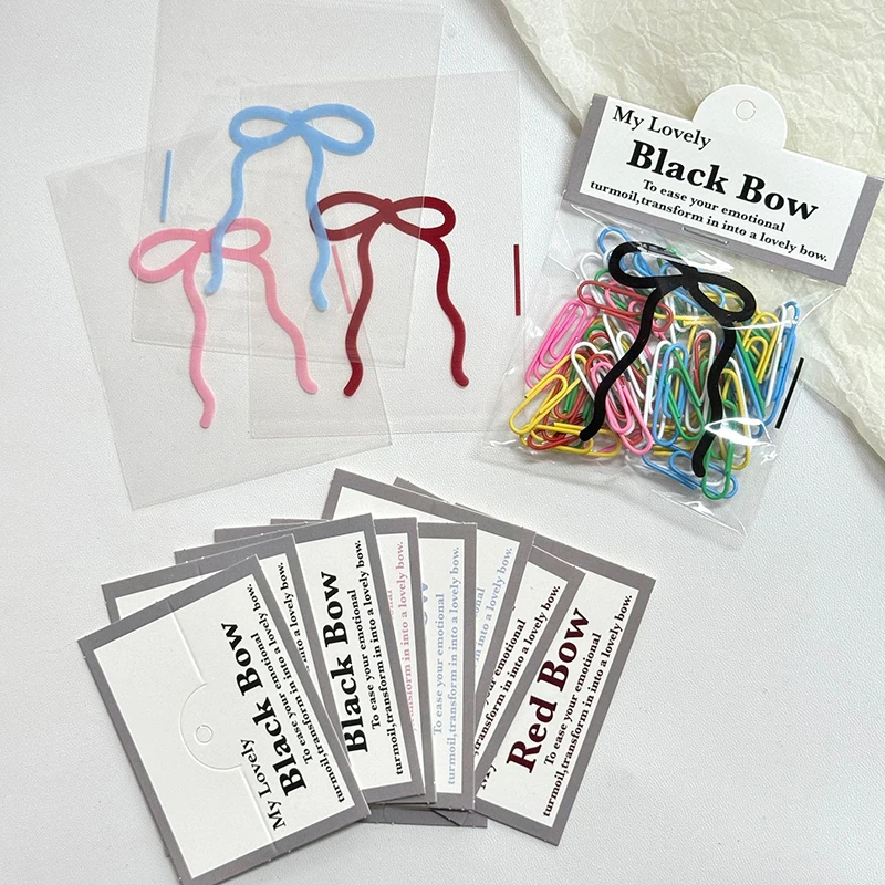 10/100Pcs Cute Bow Self-Sealing Small Plastic Bag Clear Display Window Ornament Packaging Gift Storage Bag Jewelry Bag Card Head