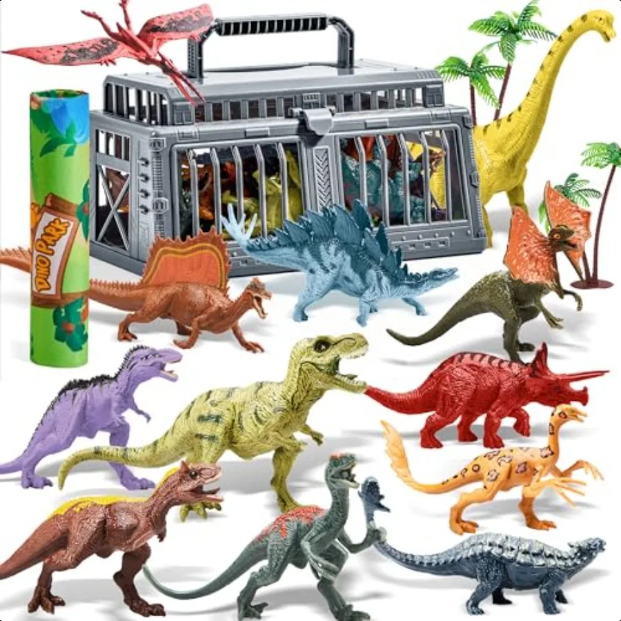 

JOYIN Dinosaur Toys with Activity Play Mat Storage Cage 19 PCS Realistic Dinosaur Figures Trees for Toddlers Ages 35 Ideal for