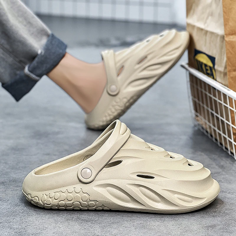 

Men's Summer Coconut Hole Slippers Anti-Slip Headed Half Slippers Soft Bottom Driving Sports Beach Sandals Slip-On Shoes