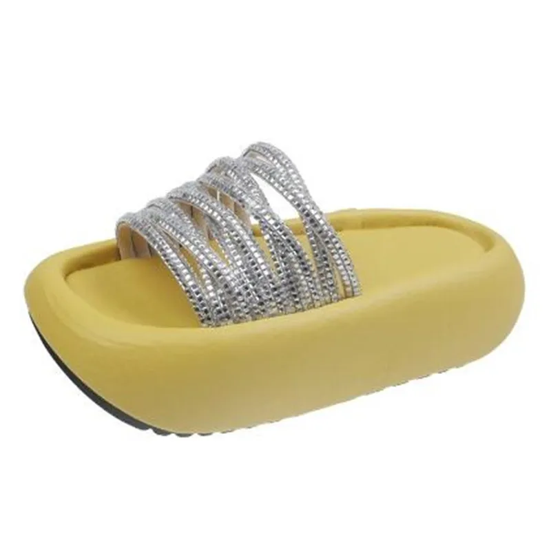 شباشب عالية الجودة بنعل سميك مفتوح من الأمام مرصعة بأحجار الراين عصرية متعددة الاستخدامات مريحة ومضادة للانزلاق شباشب نسائية عصرية #2