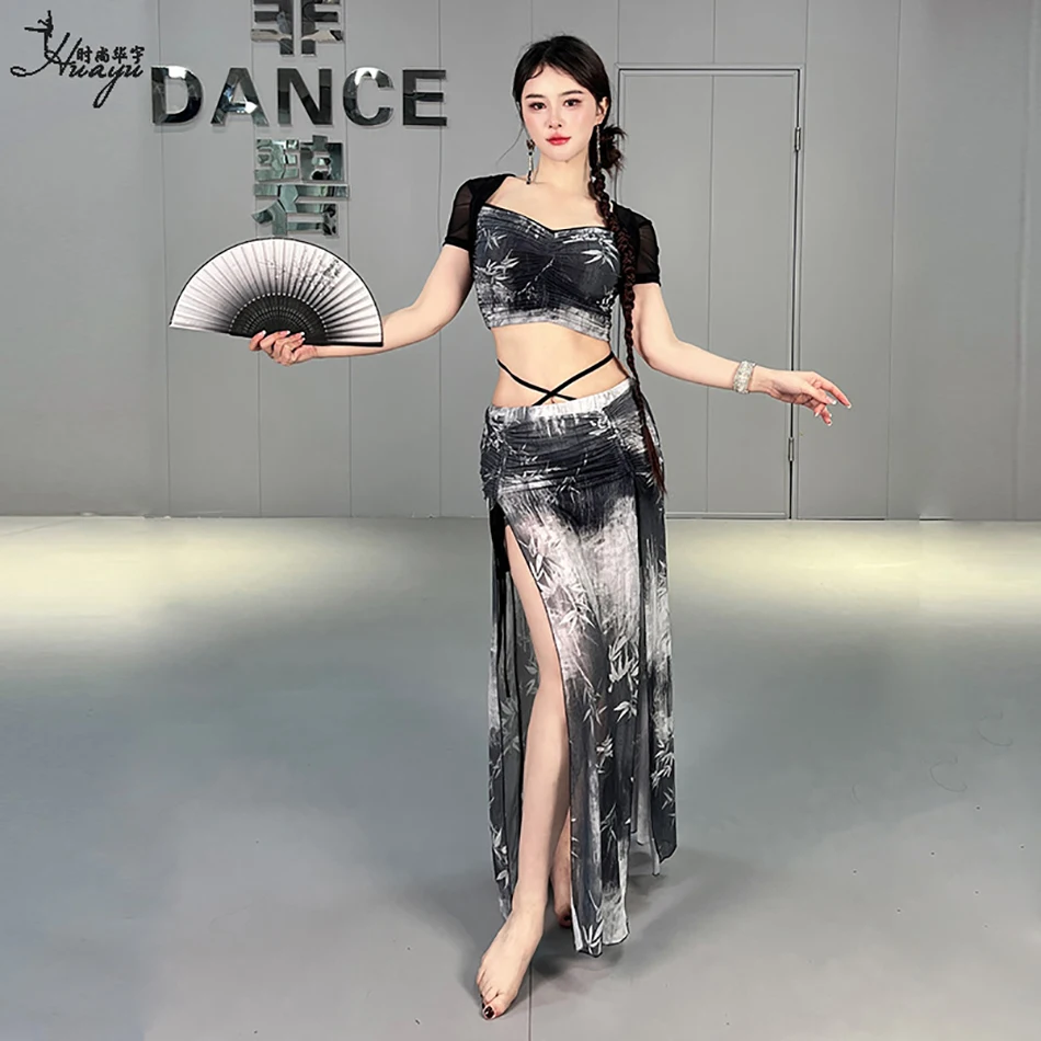 2 Pieces Set Belly Dance Costumes Sexy Top and Long Skirt Wearing Outfit for Women Stage Performance Dancing Practice Clothes