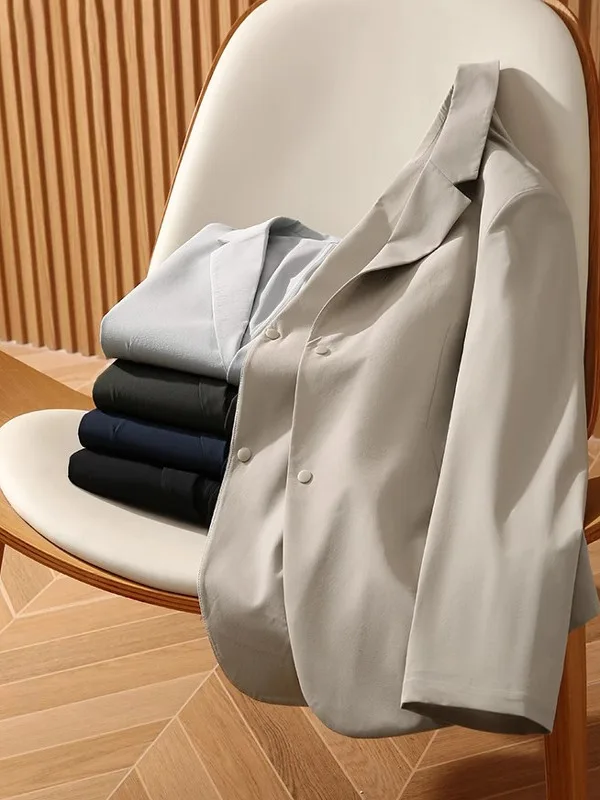 

Элитный итальянский легкий весенний мужской деловой повседневный дышащий пиджак с плоским воротником, модный, приталенный, не требующий глажки