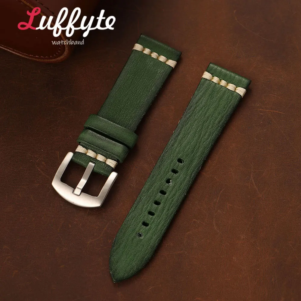 Modisches Herren-Uhrenarmband aus pflanzlich gegerbtem Leder, 18 mm, 20 mm, 22 mm, 24 mm, Ersatzarmband mit Edelstahlschnalle