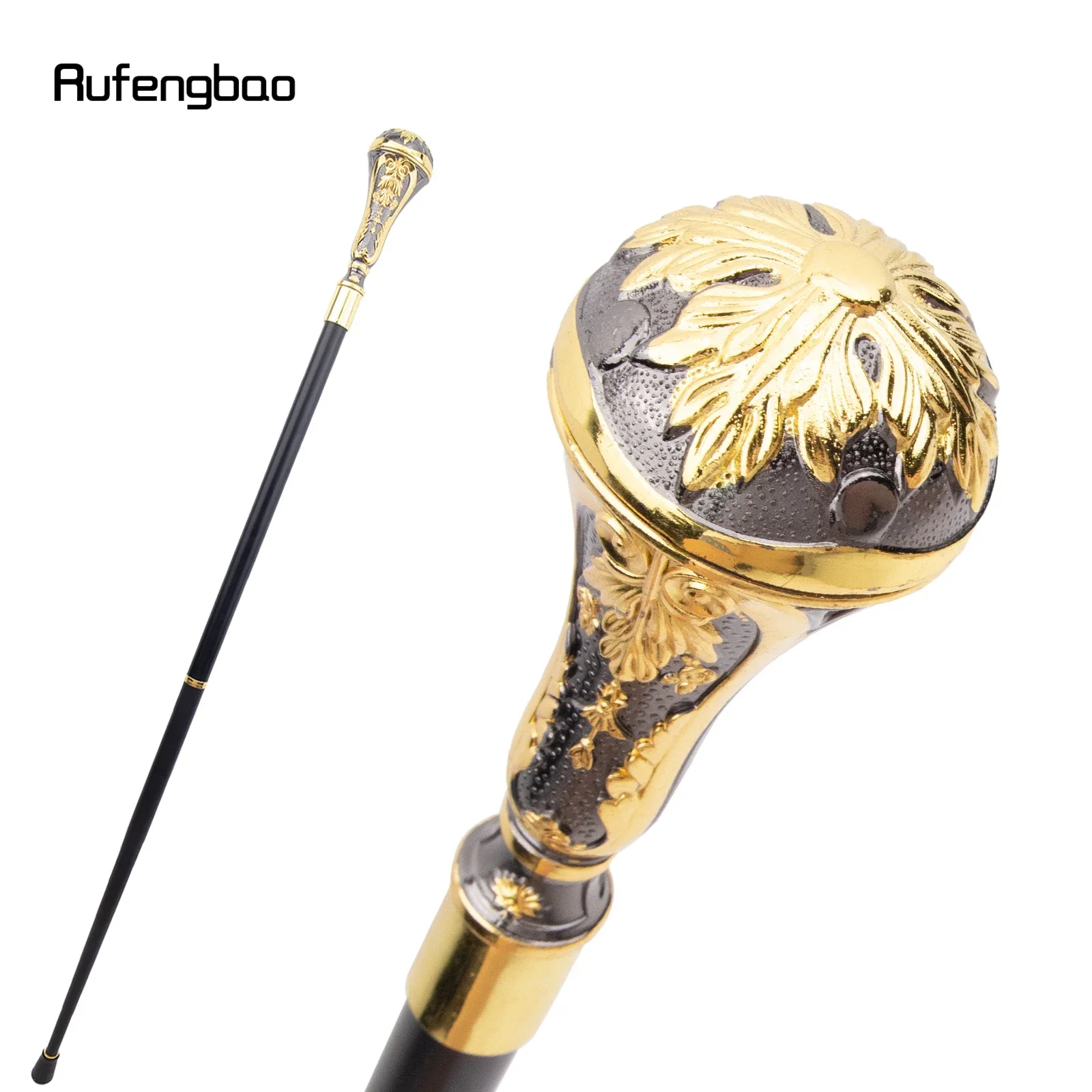 Golden Black Luxury Round Leaf Handle Fashion Walking Stick For Party Decorative Walking Cane Elegant  Deluxe Box 95cm
