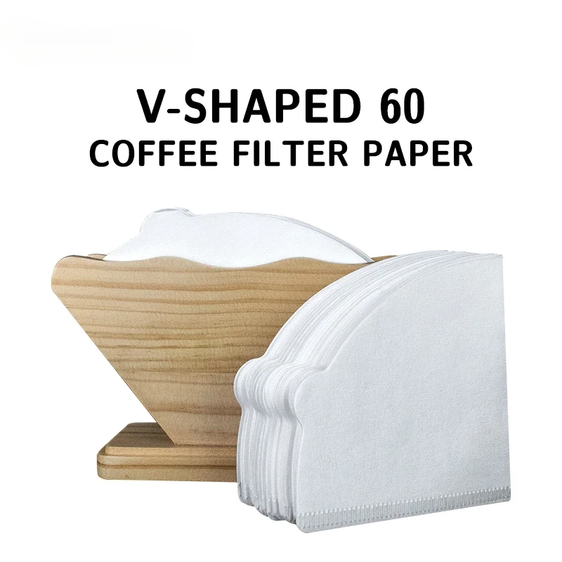 Coffee Filter Paper V-Shaped 60 Stand Single Use Pour Over Cone Filters Natural Bamboo Fibers 100pcs for Barista Coffee Brewing