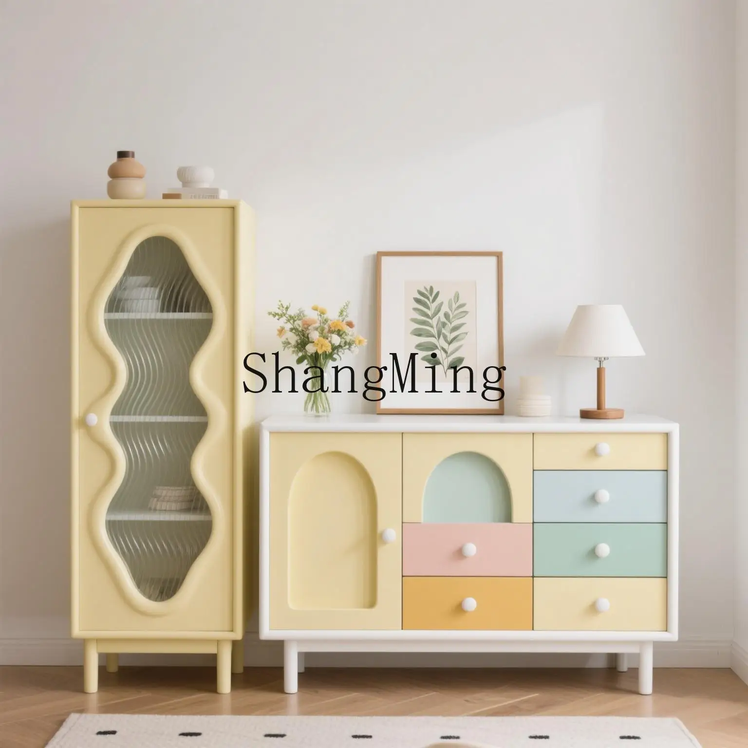 

CL Cream Style Household Solid Wood Multifunctional Mealside Storage Tea Entrance Wall Locker