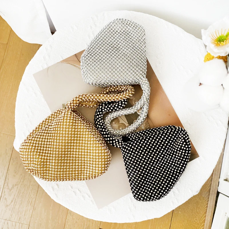 

Shinny Mini Women Evening Money Bags Lady Wedding Zipper Wedding Handbags Small Party Rhinestone Purse