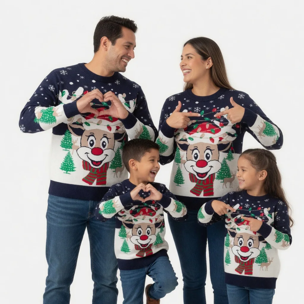 Ugly Christmas Family Matching Outfits Sweater for Women Men Kids Print Warm Thick Long Sleeve Knitwear Pullover Xmas Sweaters
