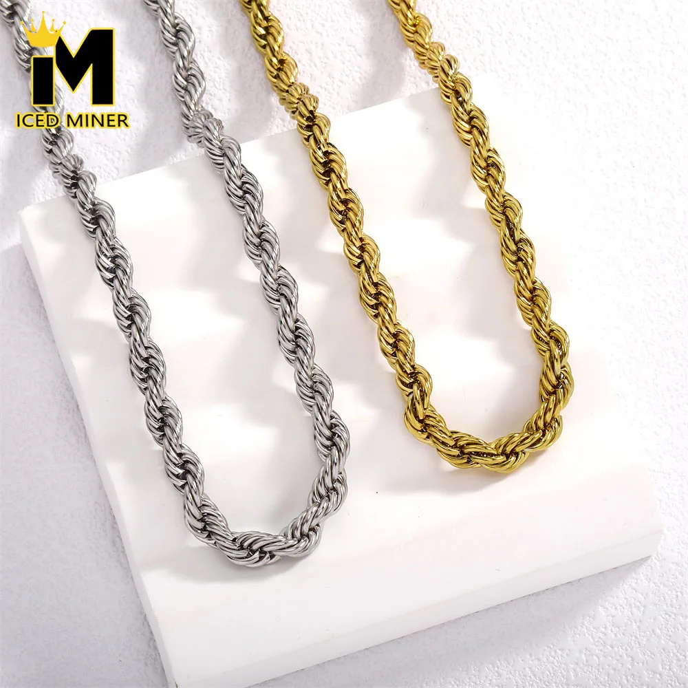 

Icedminer 6mm 316L Stainless Steel Rope Chain Iced Out Link Chain Necklaces for Men Women Hip Hop Jewelry Free Shipping