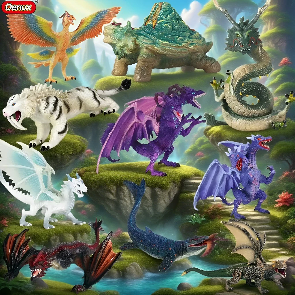 Original Mythos Dinosaurier Modell Tier Monster Vier Symbole Weißer Tiger Actionfiguren Dämon PVC Sammlung Kinder Spielzeug Junge Geschenk