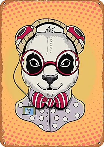 

Retro Hipster Panda Vintage Look Metal Sign Art Prints Retro Gift 8x12 Inch