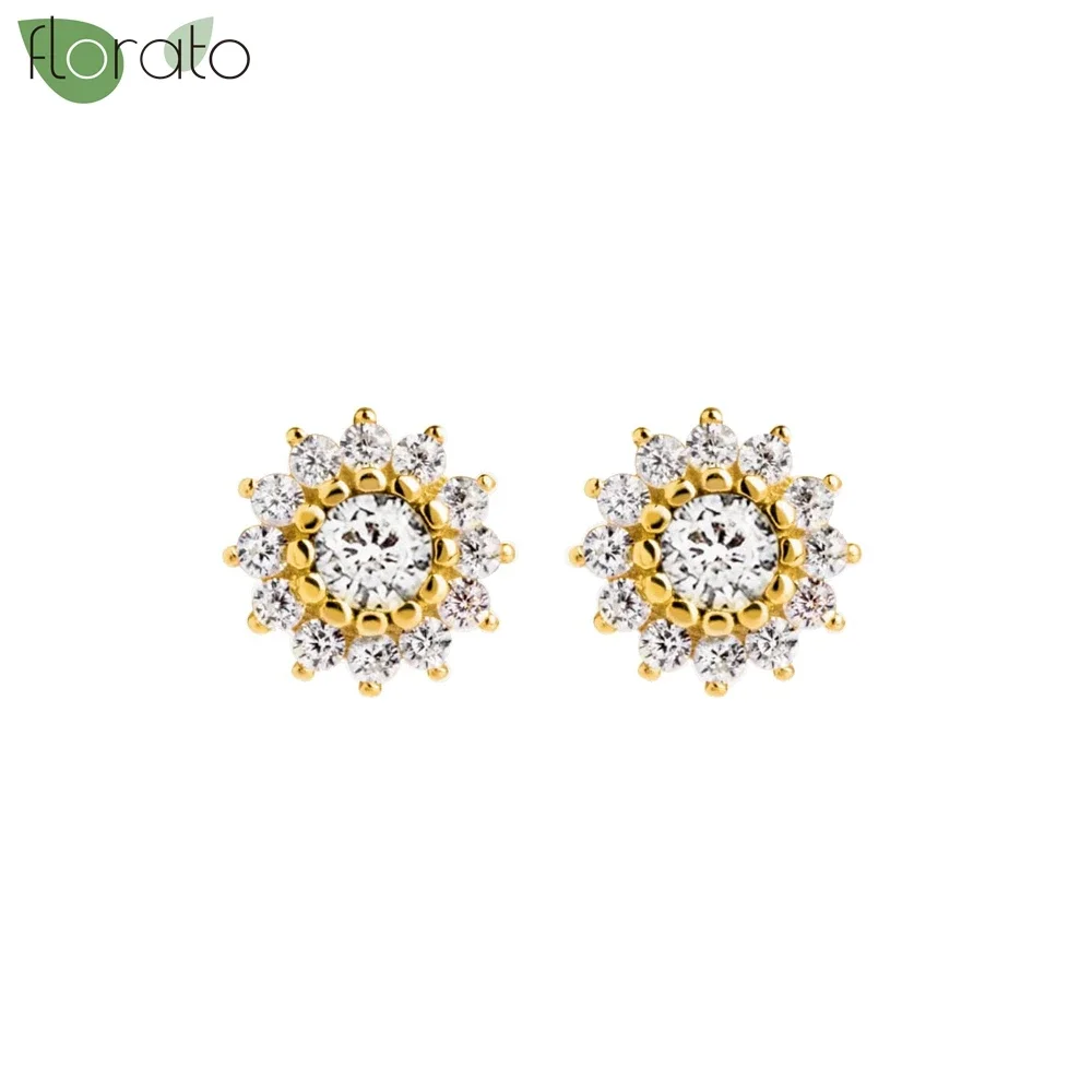 925 Sterling Silver Needle Sparkling Color Crystals Small Earrings Sunflower Stud Earrings for Women Wedding Fashion Jewelry