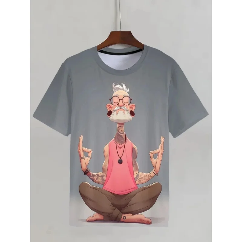 ثلاثية الأبعاد مطبوعة نظارات الجد القهوة تي شيرت للرجال الكونغفو نمط تي شيرت الصيف موضة الجولة الرقبة فضفاضة بلايز قصيرة الأكمام تيز #5