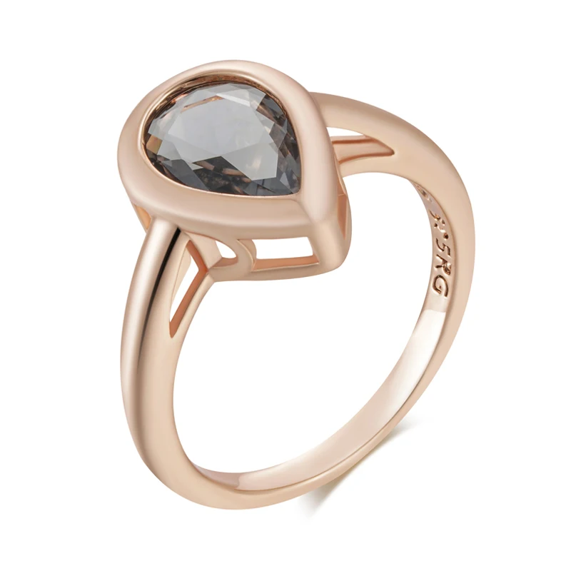 Kinel Hot Grey Crystal Water Drop Rings For Women Fashion 585 Rose Gold Color With Natural Zircon High Quality Daily Jewelry