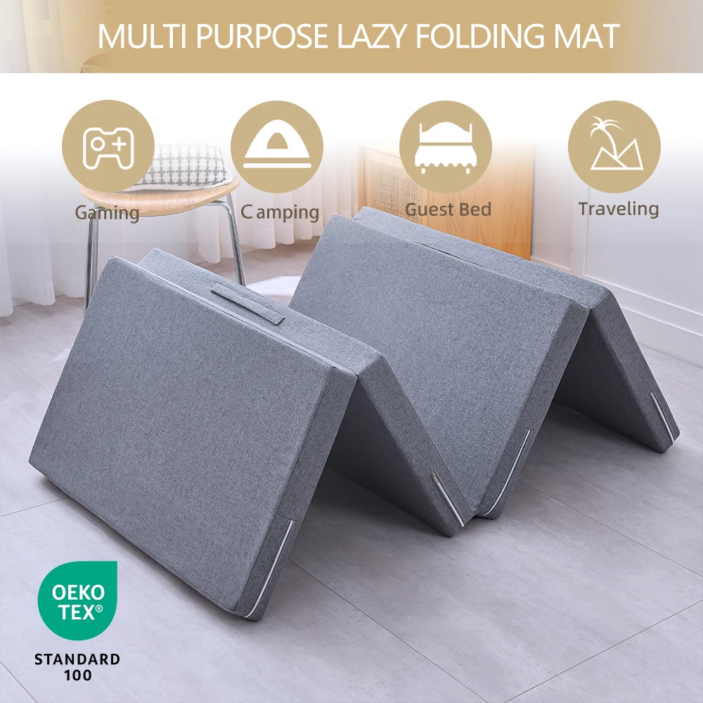 4-Fold Memory Foam Mattress, 3 inch Single Folding Mattress with Collapsible and Washable Cover, Travel and Guest Mat, Grey - view 5