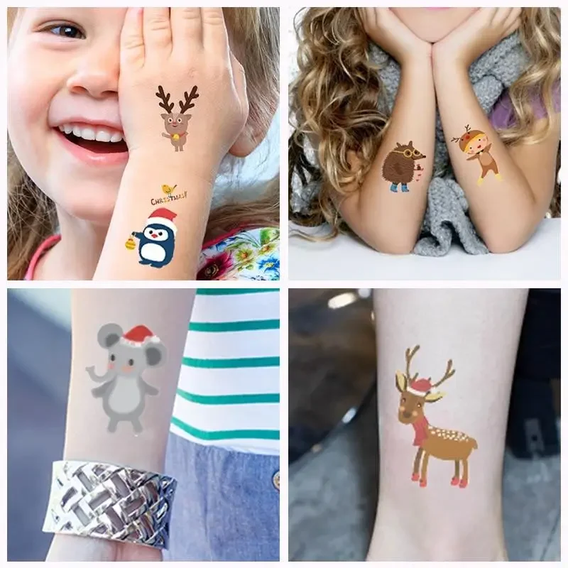 Classic Christmas Temporary Tattoo Stickers 3D Cartoon Christmas Style Series Party Make Up Waterproof Tattoo New Year Wholesale