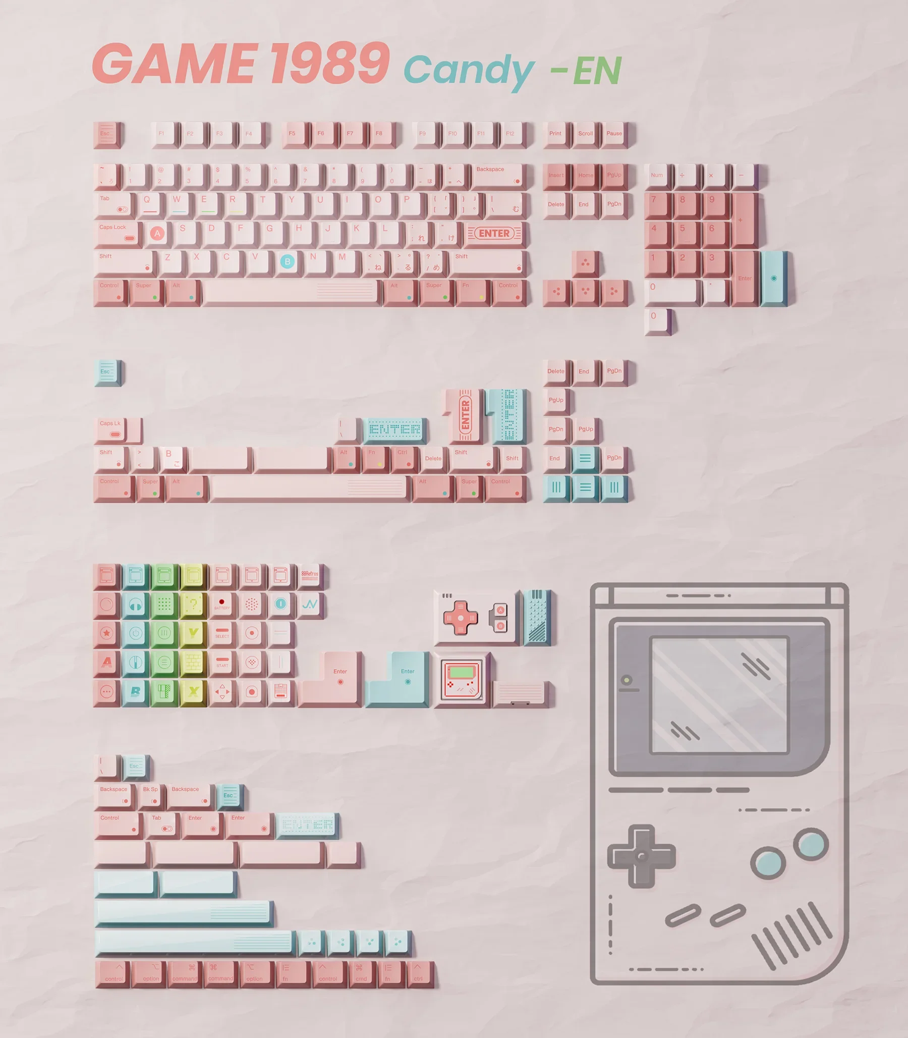 

Колпачок для клавиш GAMEBOY Pink Candy 1989 года PBT