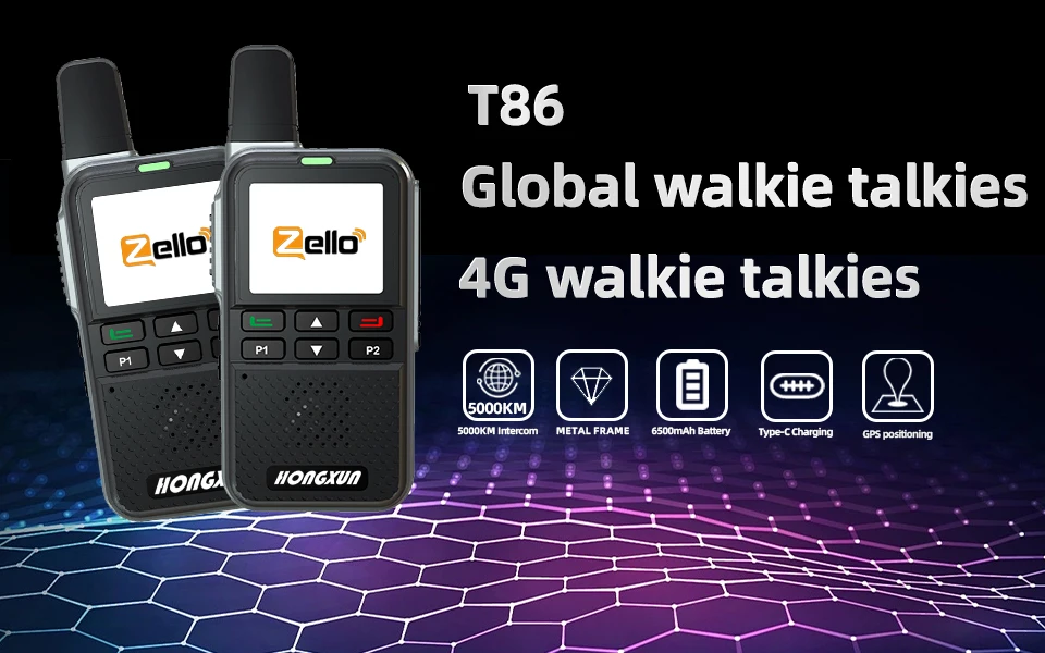 ZELLO Walkie Talkie HX-T86 4G POC 5000KM Bluetooth GPS SOS IPX68 LCD Screen Wireless Link Anti-Interference Metal Bezel camping