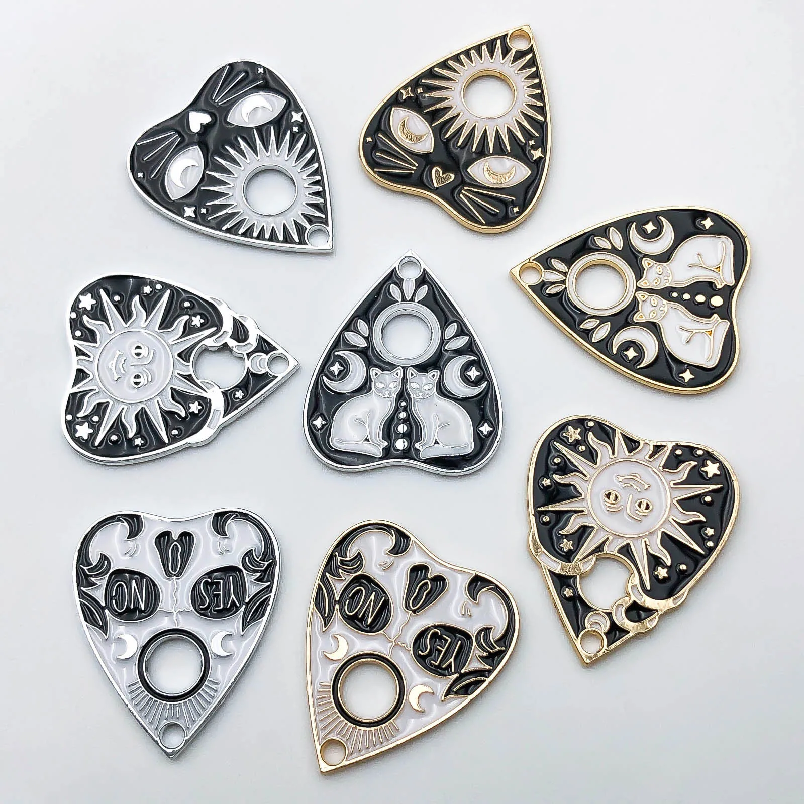 5/8pcs/pack Black Tarot Charms Ouijas Board Charms Cat Charm Sun Enamel Alloy Pendant For DIY Jewelry Making Necklace Earrings