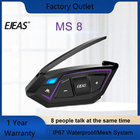 EJEAS MS8 Motorcycle Mesh Helmet Intercom Headset Max 7000M BT5.1 Interphone Communicator for 8 Riders FM Waterproof IP67 Type-C