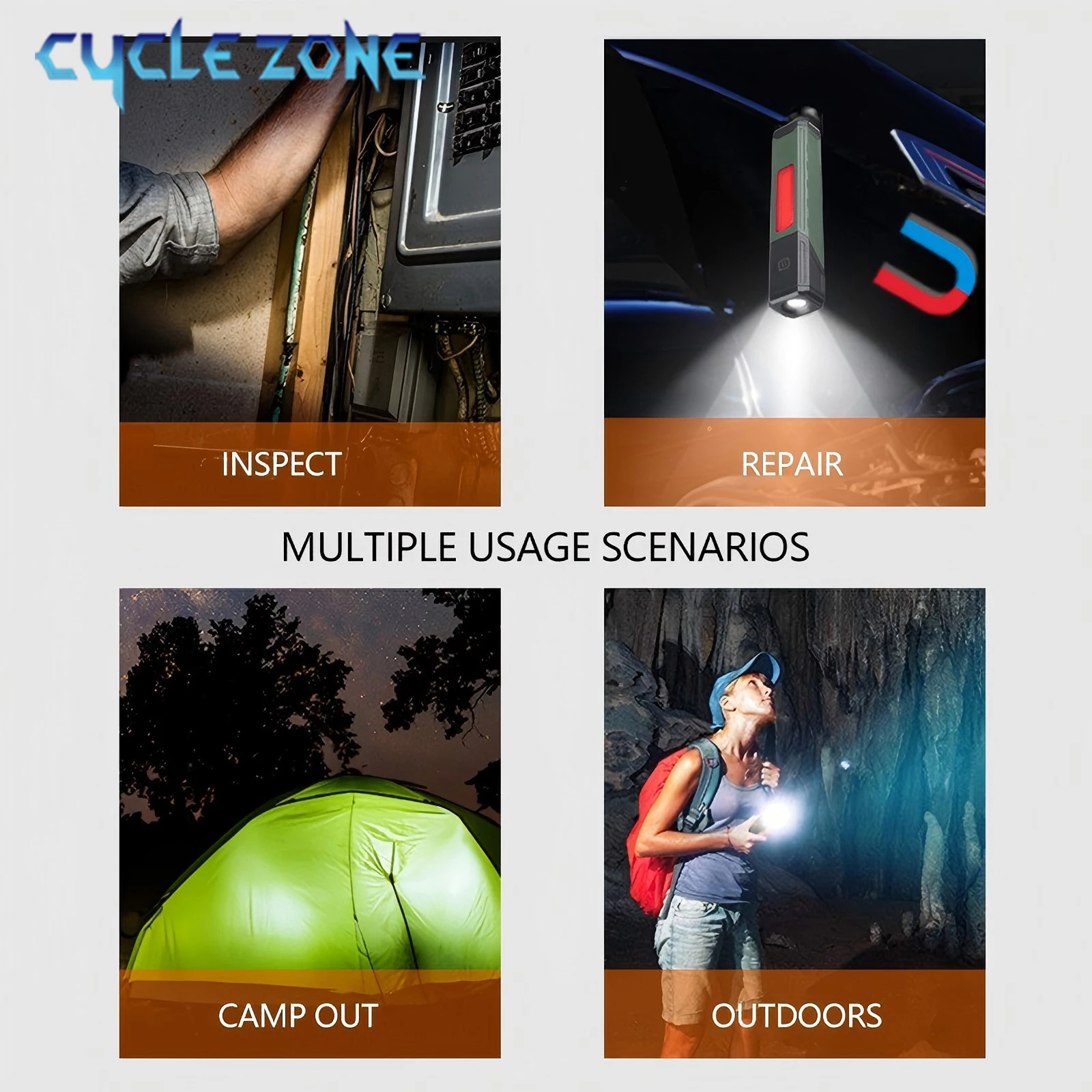 Rechargeable Flashlight 90° Fold Work Lights COB Side Light Magnet Torch with Pen Clip Red Warning Light Handheld Camping Lamp