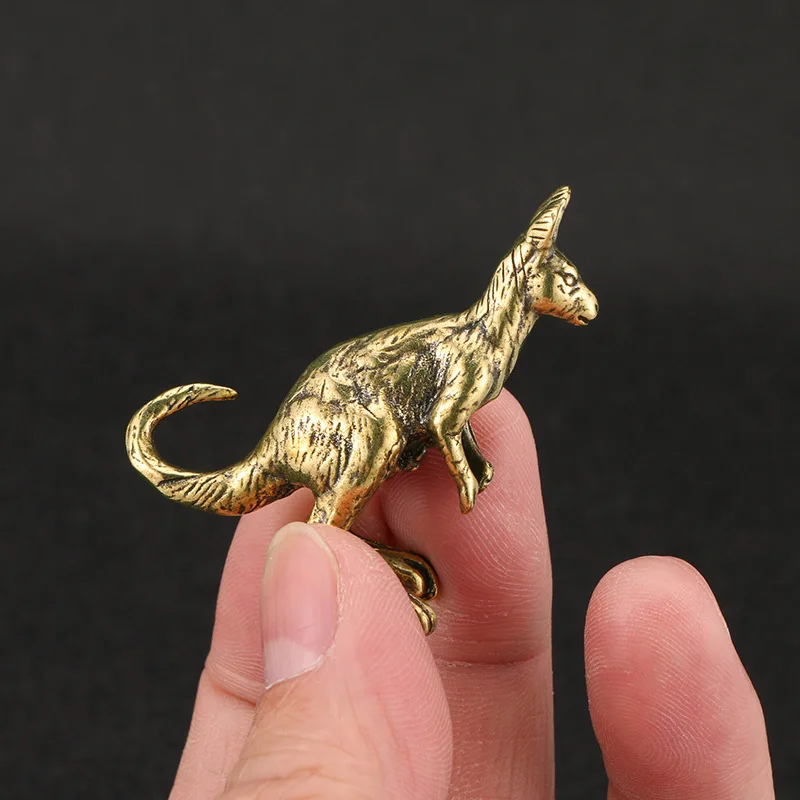 Antique Brass Figurines Kangaroo Desktop Mini Cute Ornaments Animal Statue Miniatures Fun Tea Pet Home Decoration Accessories