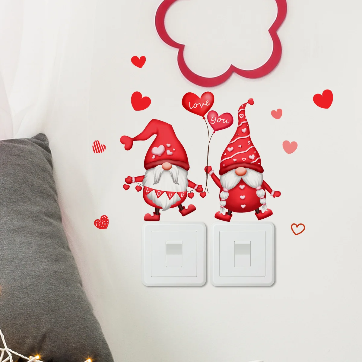 15*45cm Valentine\'s Day Love Dwarf Cartoon Wall Sticker Switch Sticker Living Room Room Creative Decorative Mural Wall Sticker