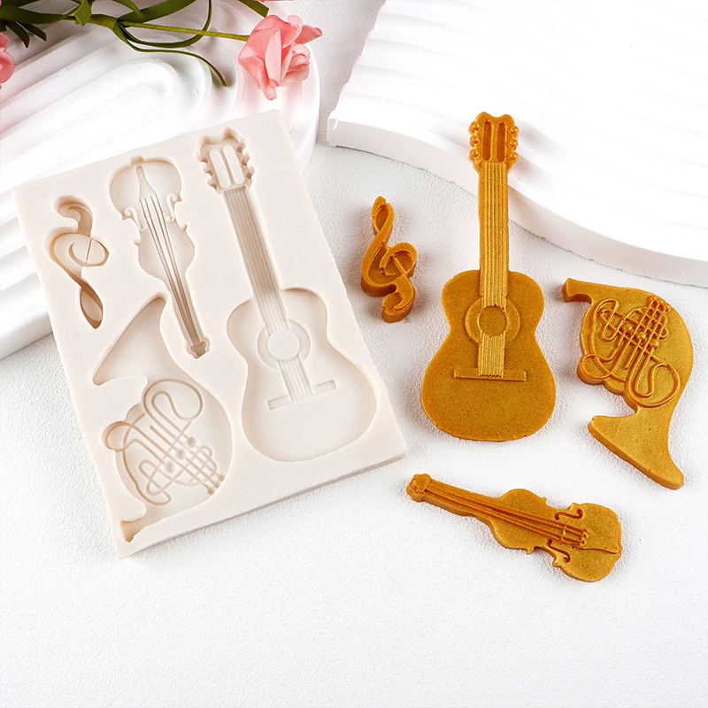 Violino French Horn Guitar Silicone Sugarcraft Mold Resin Tools Cupcake Baking Mould Fondant Cake Decorating Tools