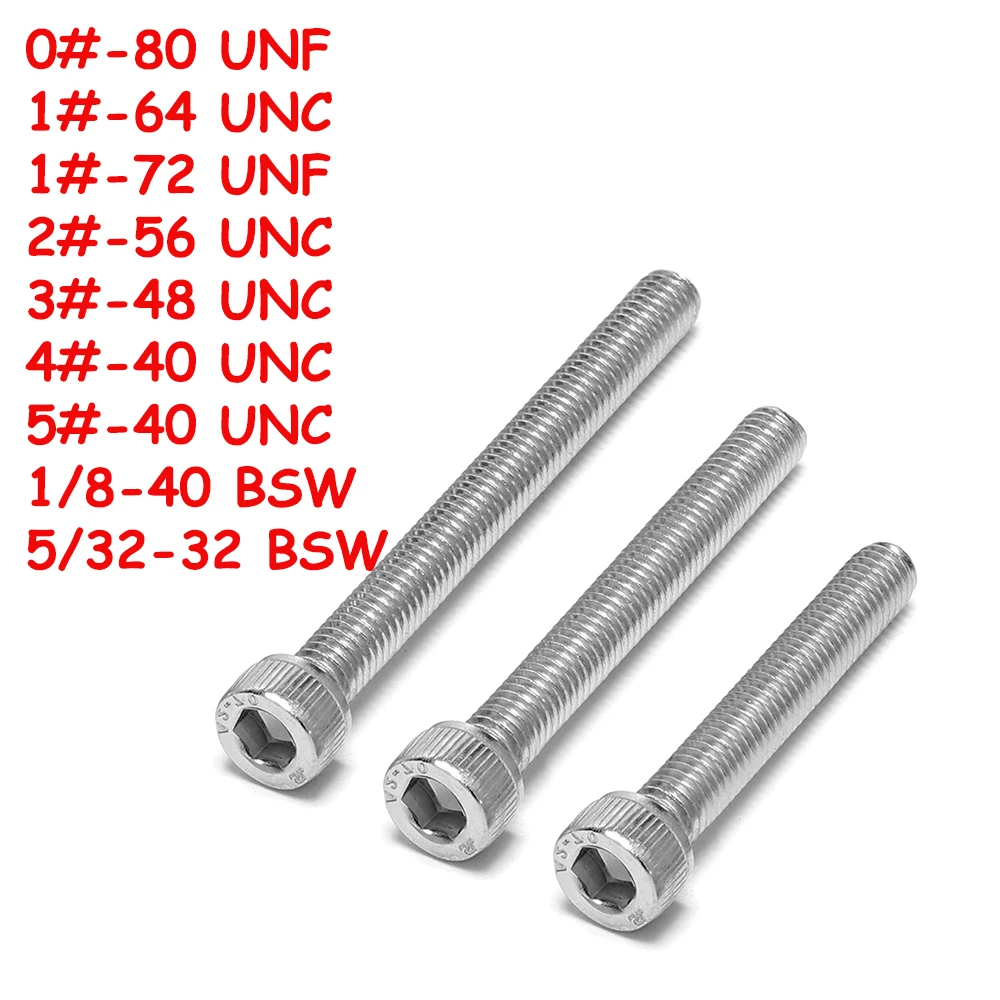 DIN912 0#-5# UNC UNF 1/8-40 5/32-32 BSWSUS304 A2 Stainless Steel Hex Socket Knurled Cap Head Bolts Allen Key Screws